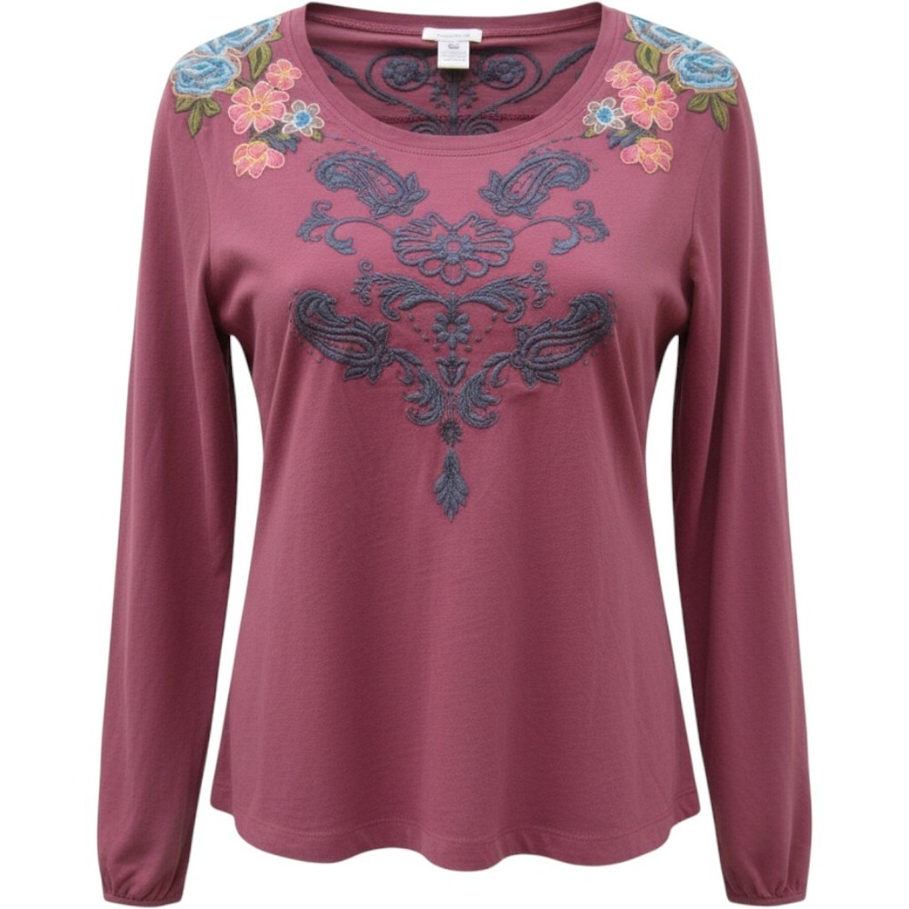 Sundance Shirt Womens XL Mauve Cotton Embroidered Floral Paisley Boho Long Sle
